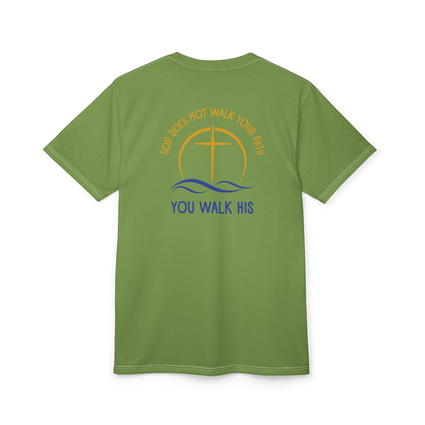 "God Does Not Walk Your Path", Unisex T-shirt (70's Light Green)