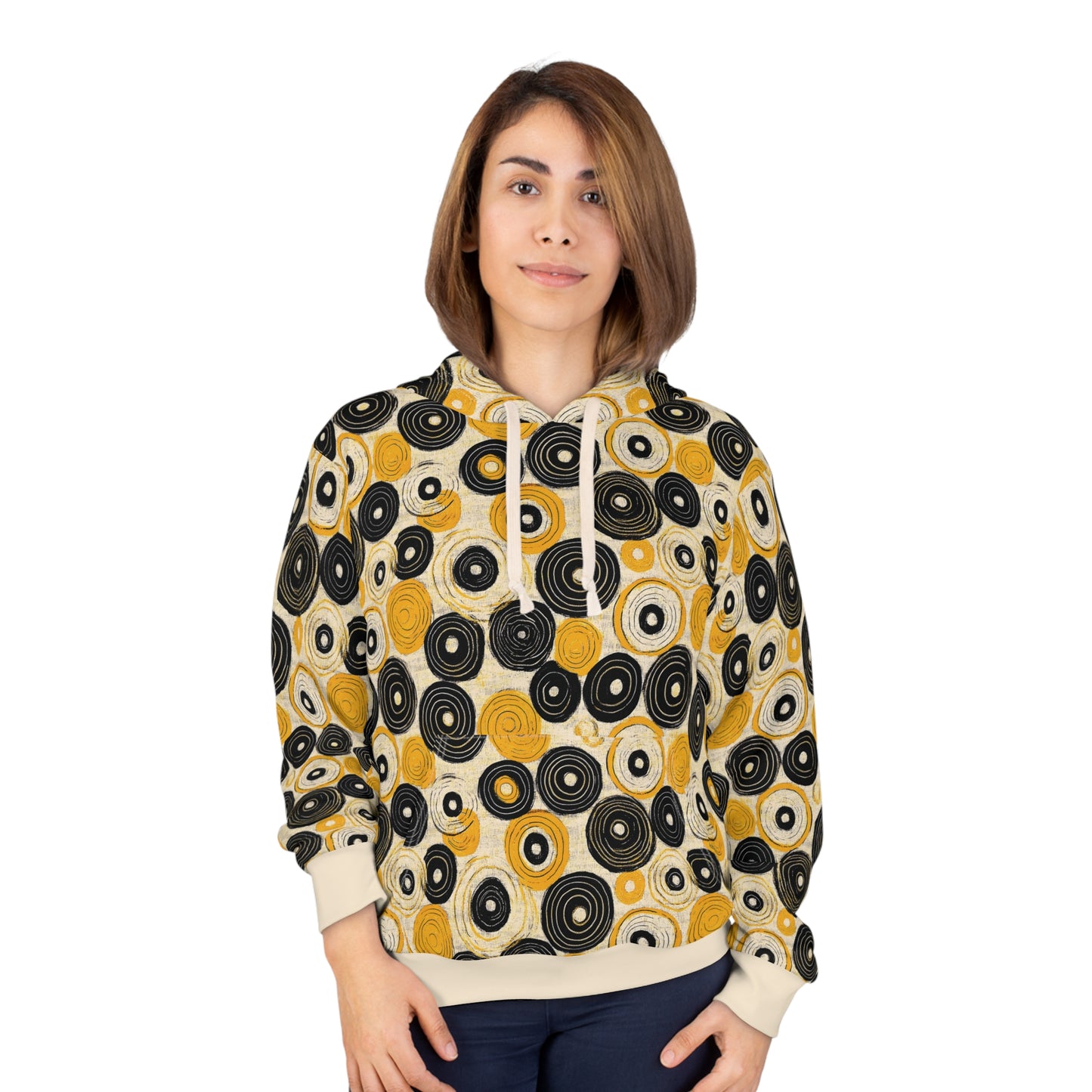 "Old 45's", Unisex Wearable Art Pullover Hoodie (Dough White Cuffs)