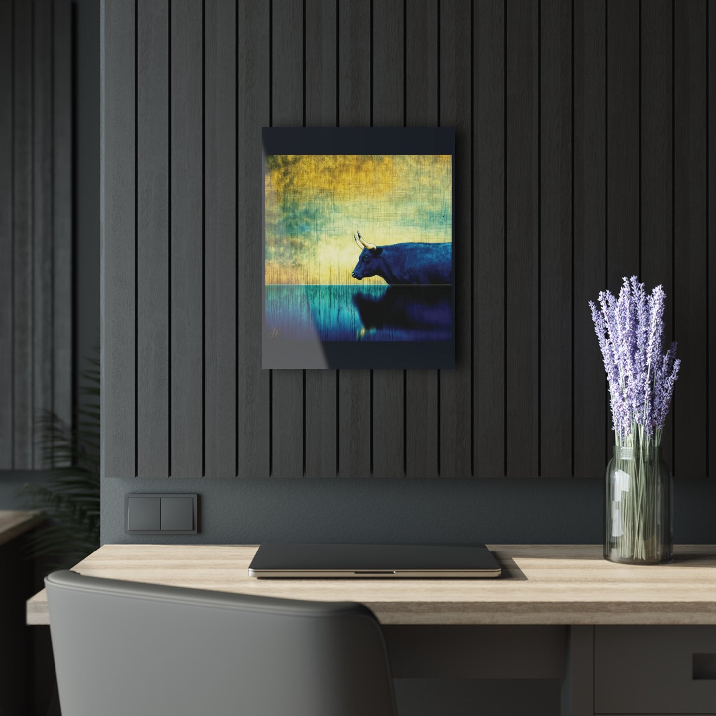 "Cattle Raid of Cooley", Fine Art Acrylic Wall Prints (French Cleat Hanging) (Blackstone Blue)