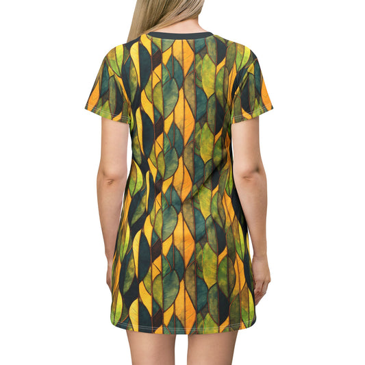 "Inner Grove", T-Shirt Dress (Eucalyptus Green Collar)