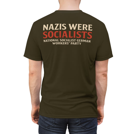 "Nazis were Socialists", Unisex T-shirt (Olive Drab Brown)