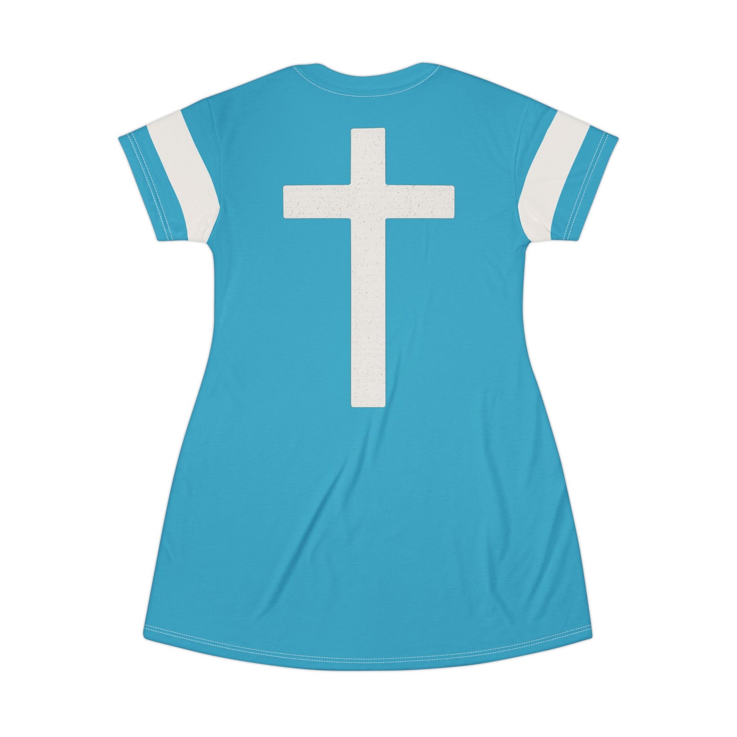 "Faith Overcomes Fear", T-Shirt Dress (Minoan Blue)