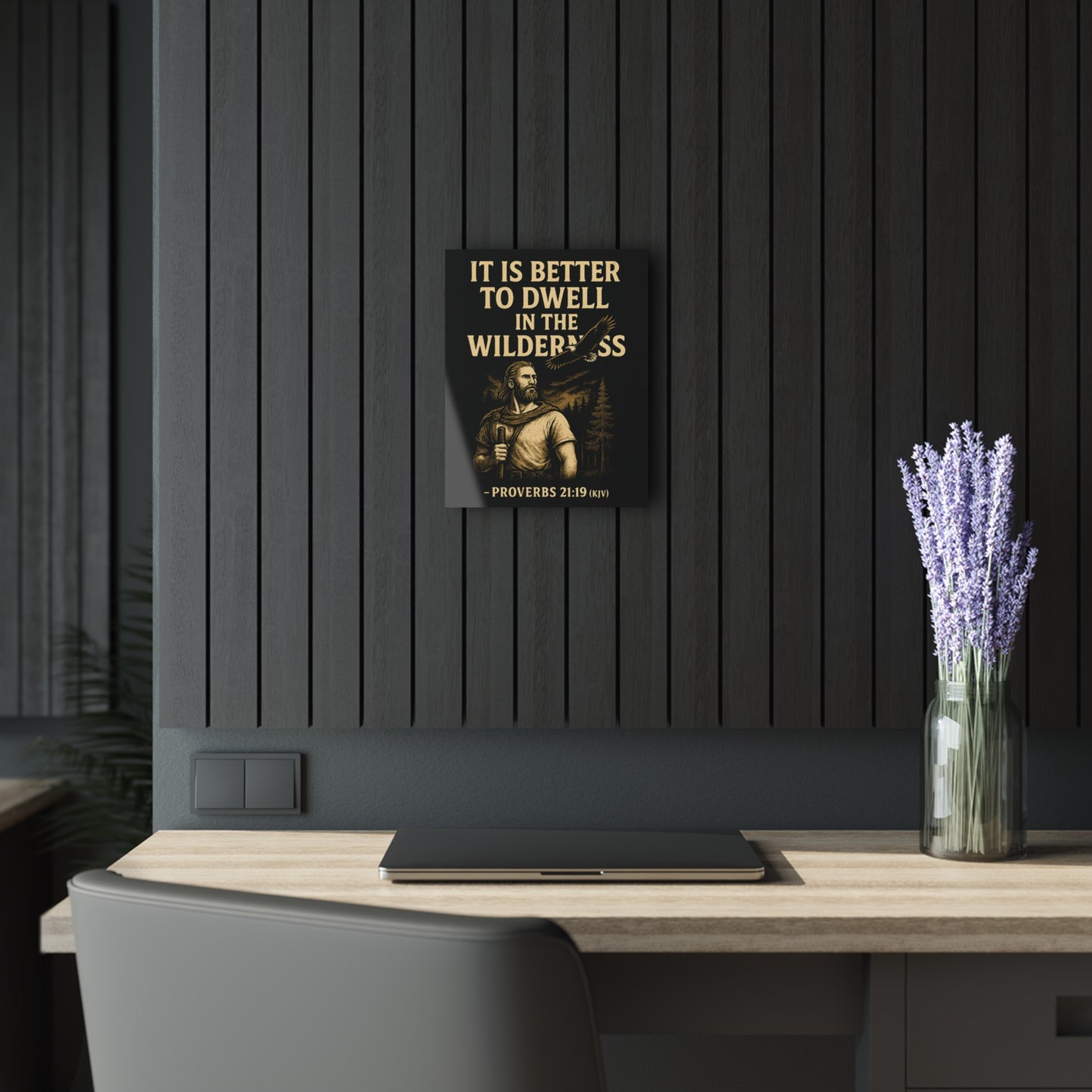 "Proverbs 21:19 (KJV)", Acrylic Wall Prints (French Cleat Hanging) (Peatshadow Black)