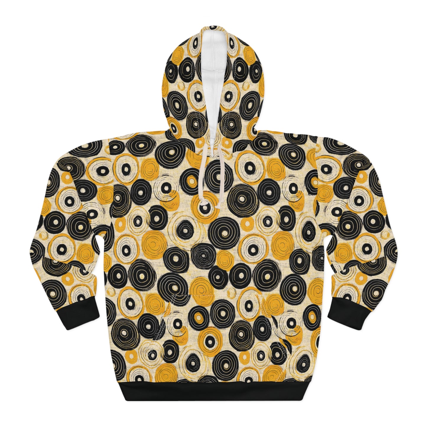 "Old 45's", Unisex Wearable Art Pullover Hoodie (70's Black Cuffs)