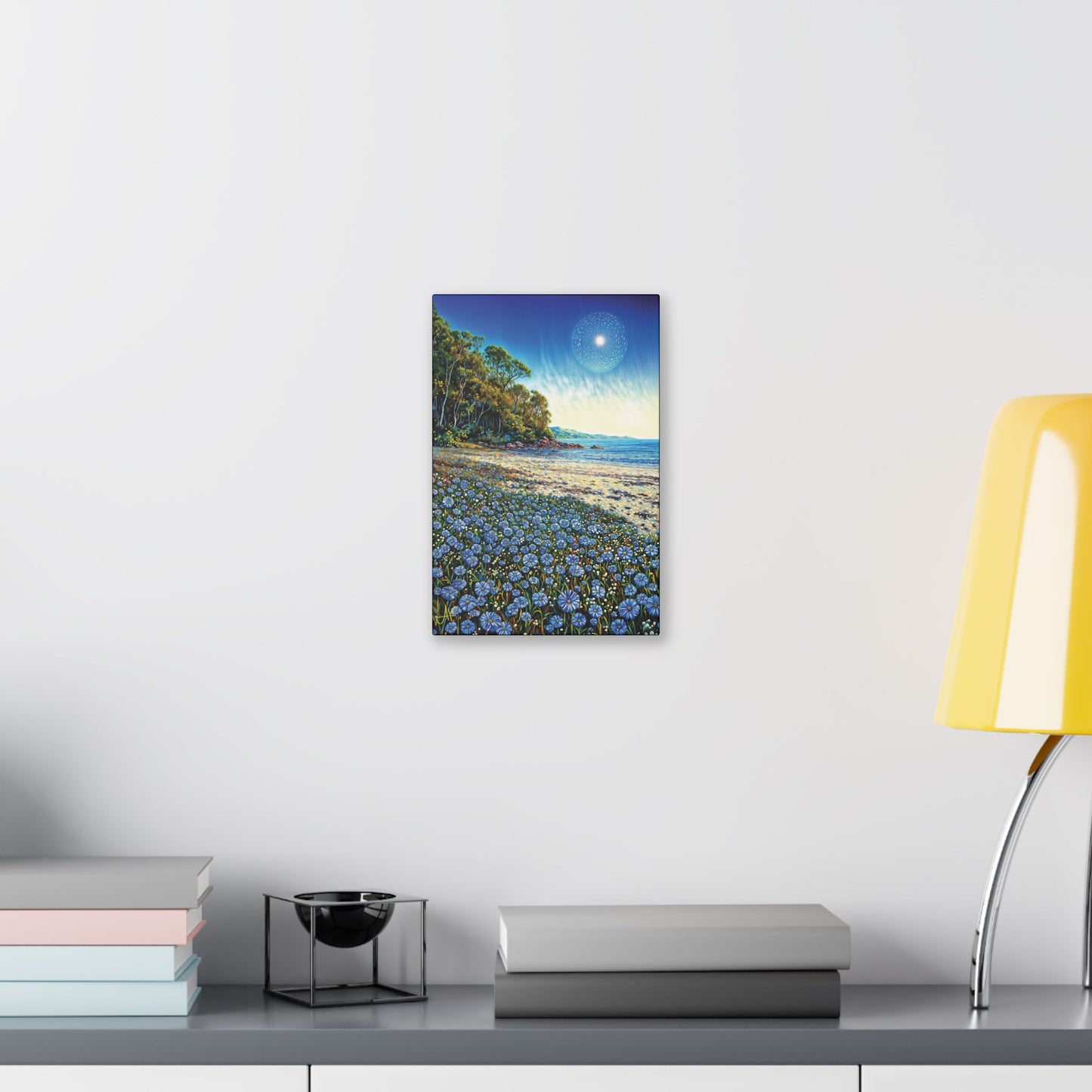 "Azure Petals on Silver Shore", Stretched Classic Canvas Fine Art Print