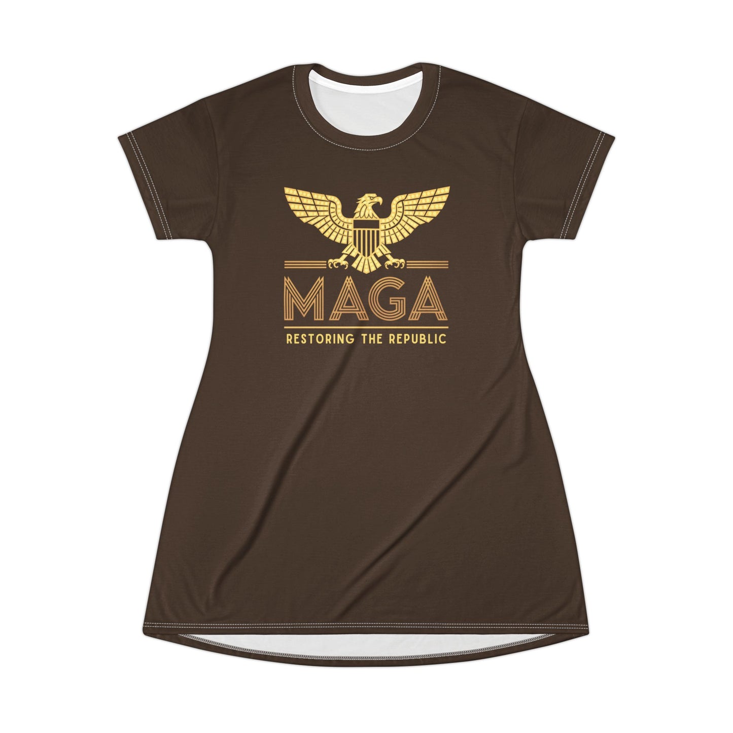 "MAGA - Restoring the Republic", T-Shirt Dress (Dark Chocolate Brown)