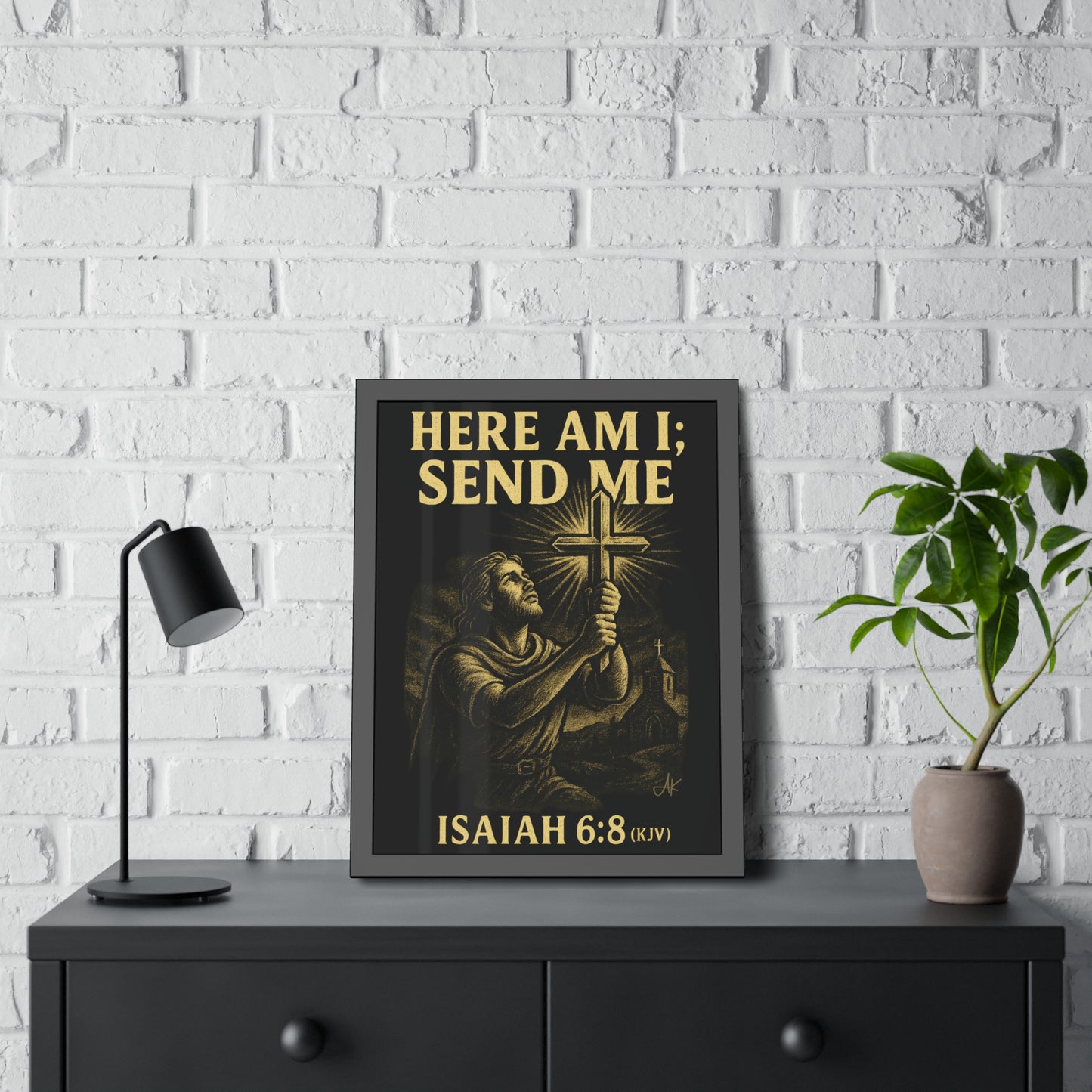 "Isaiah 6:8 (KJV)", Framed Paper Poster (Shadow Black)
