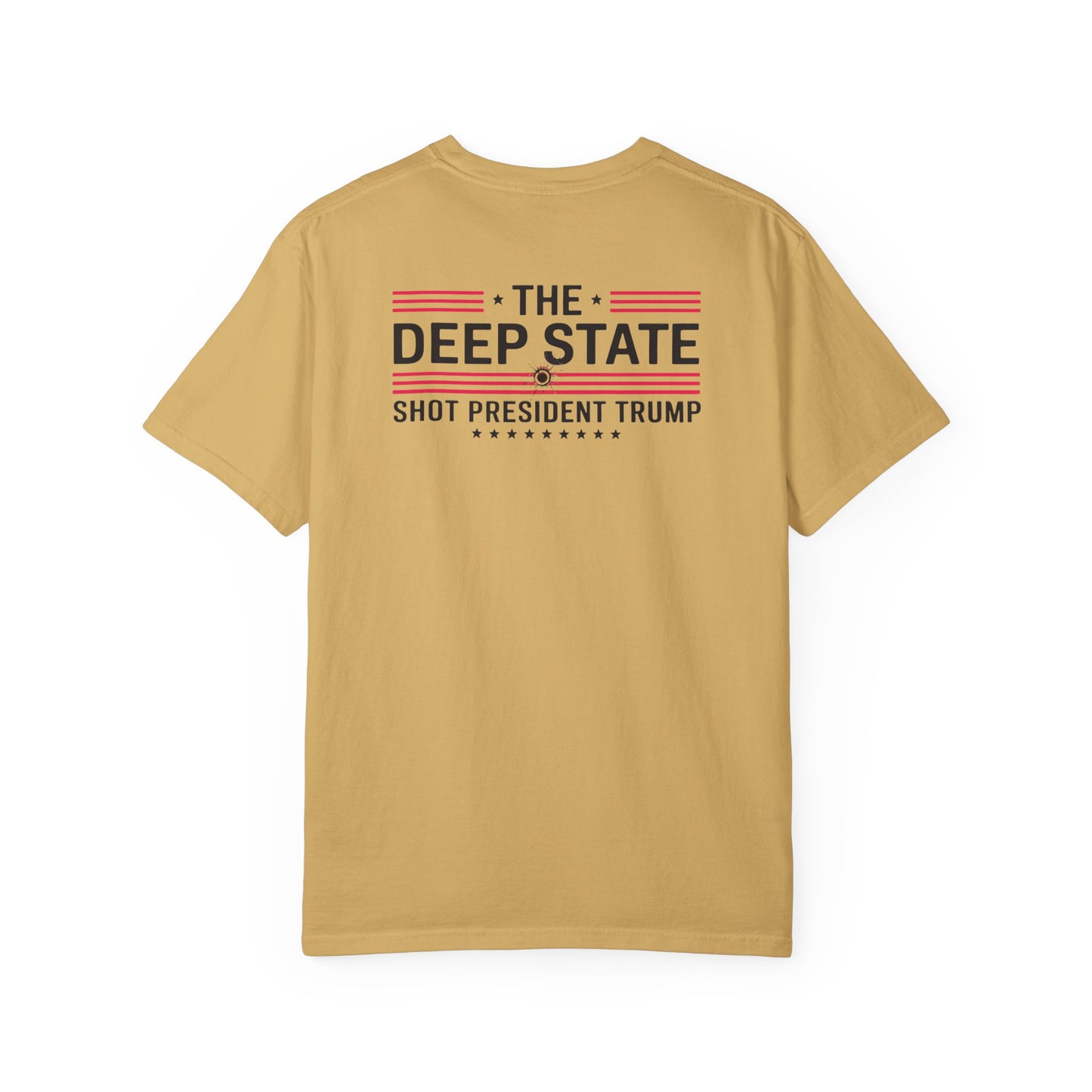 "The Deep State Shot President Trump" #02, Unisex White T-shirt