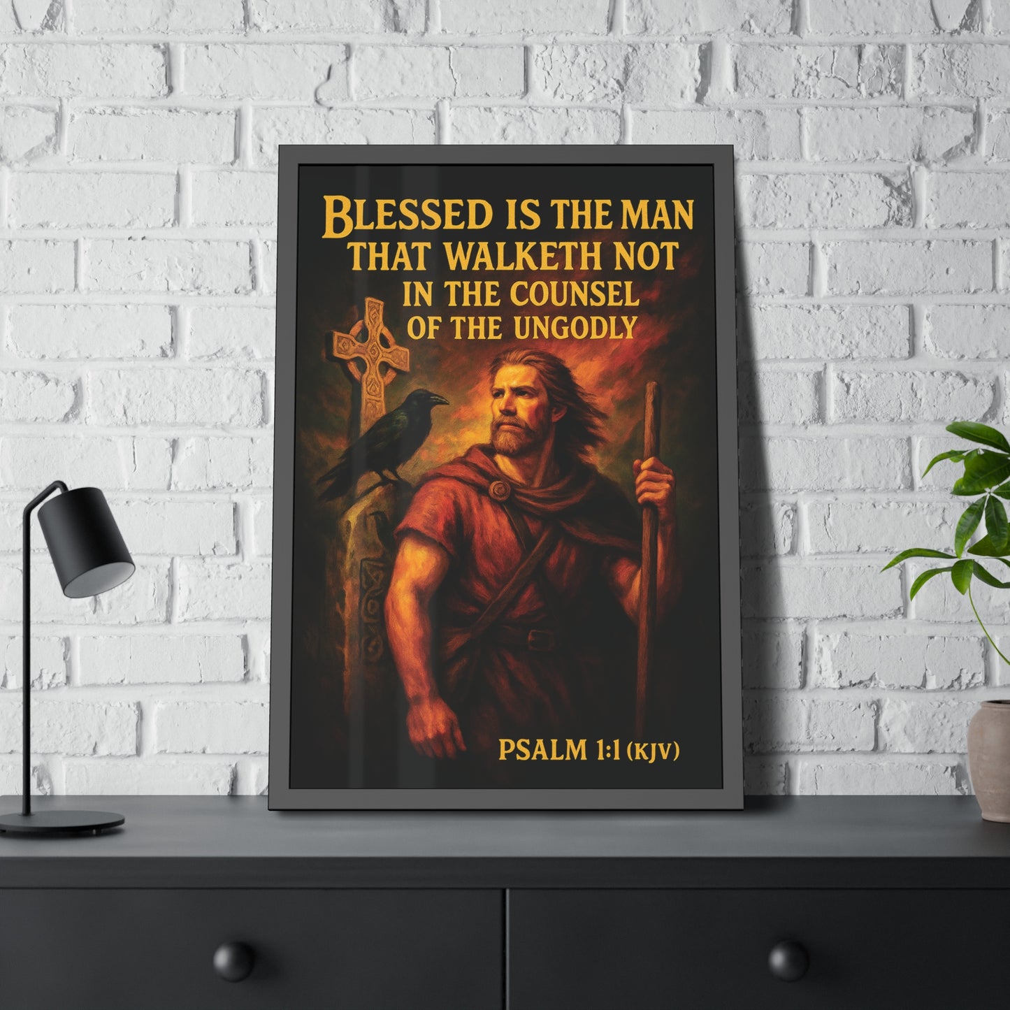 "Psalm 1:1 (KJV)", Framed Paper Poster (Peatshadow Black)