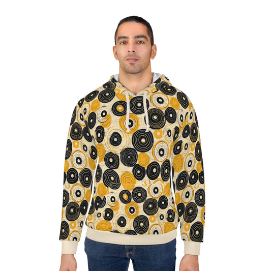 "Old 45's", Unisex Wearable Art Pullover Hoodie (Dough White Cuffs)