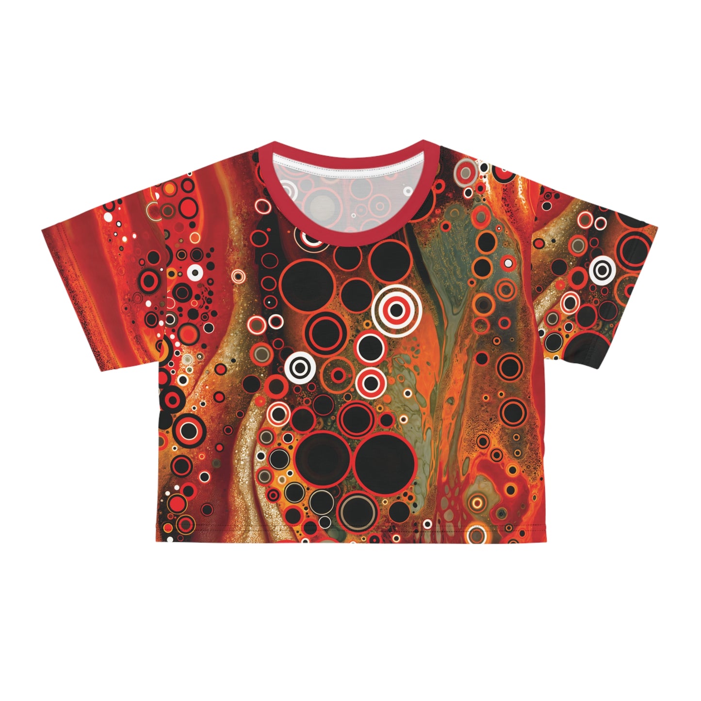"Abstract #08", Wearable Fine Art Crop Tee (Vivid Crimson Collar)
