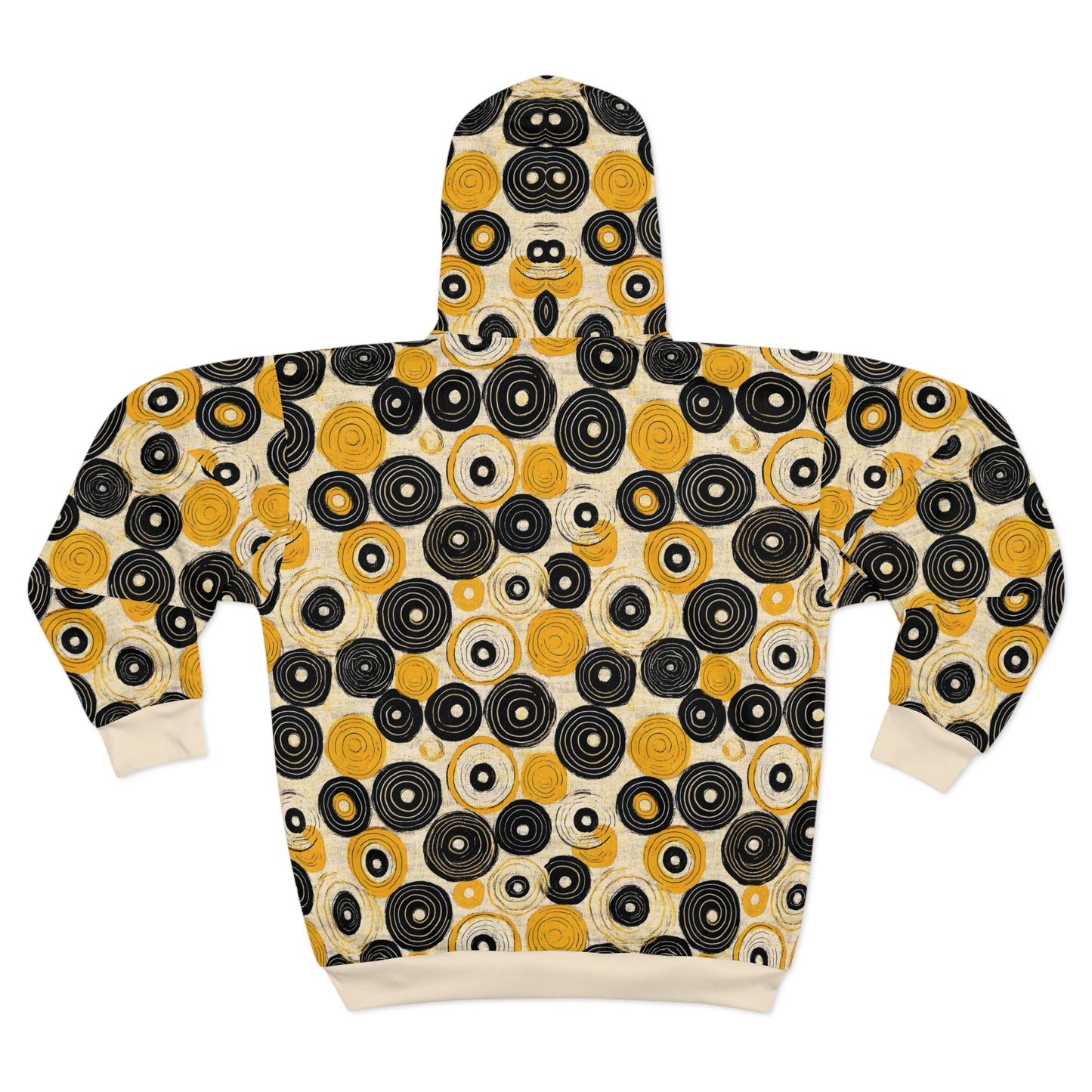 "Old 45's", Wearable Pattern Art Unisex Zip Hoodie (Dough White Cuffs)