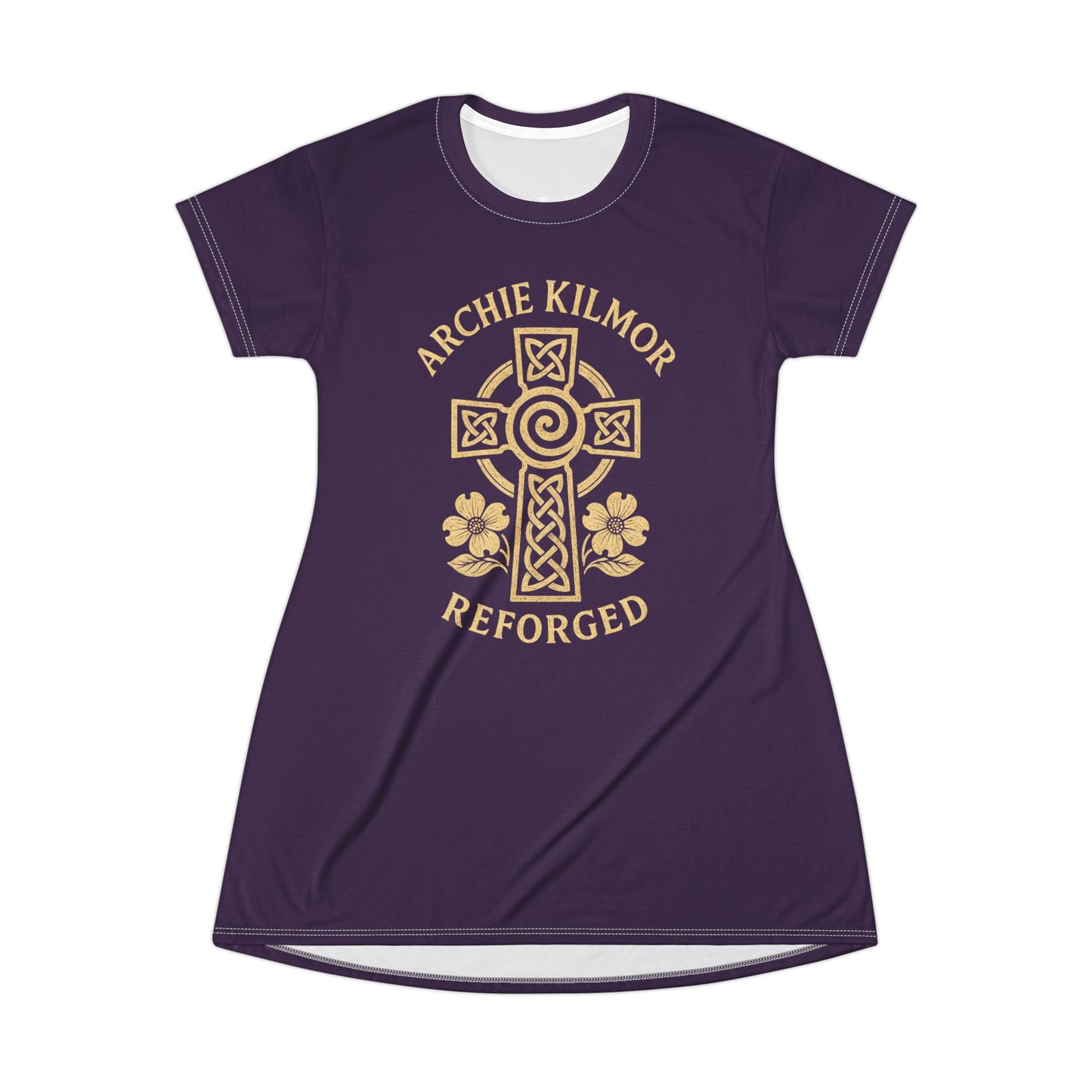 "Archie Kilmor Cross - Reforged" #01, Wearable Art T-Shirt Dress (Imperial Plum)