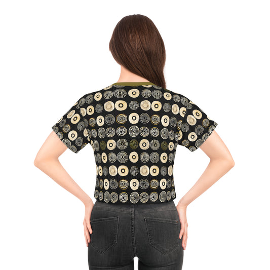 "Punk Polka", Wearable Pattern Art Crop Tee (Soft Fig Green Collar)