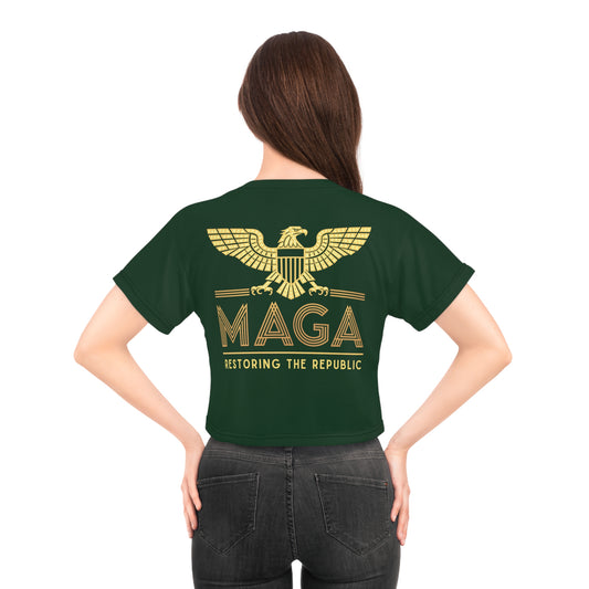 "MAGA - Restoring the Republic", Crop Tee (Monsoon Green)