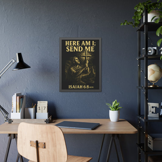 "Isaiah 6:8 (KJV)", Framed Paper Poster (Shadow Black)