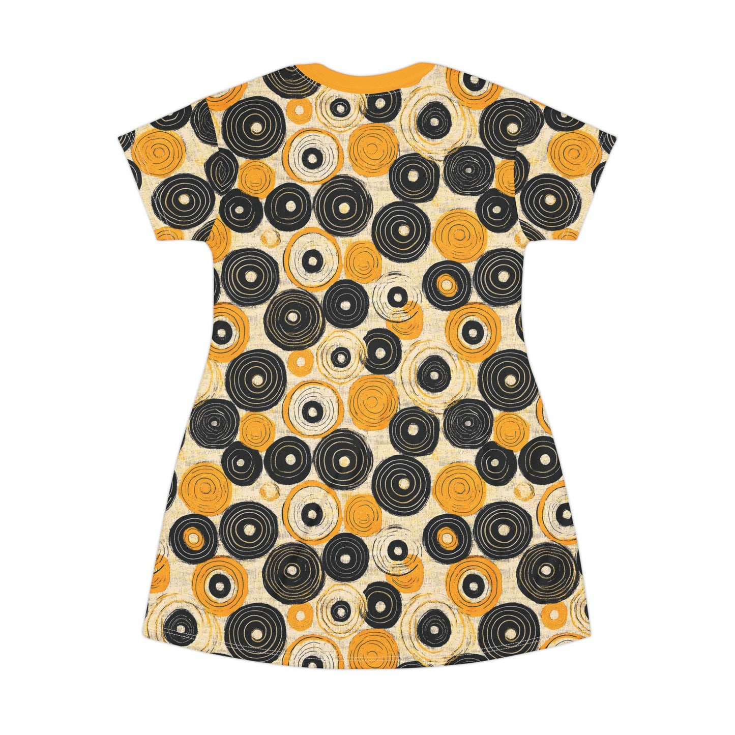 "Old 45's", Wearable Pattern Art T-Shirt Dress (Cyber Yellow Collar)