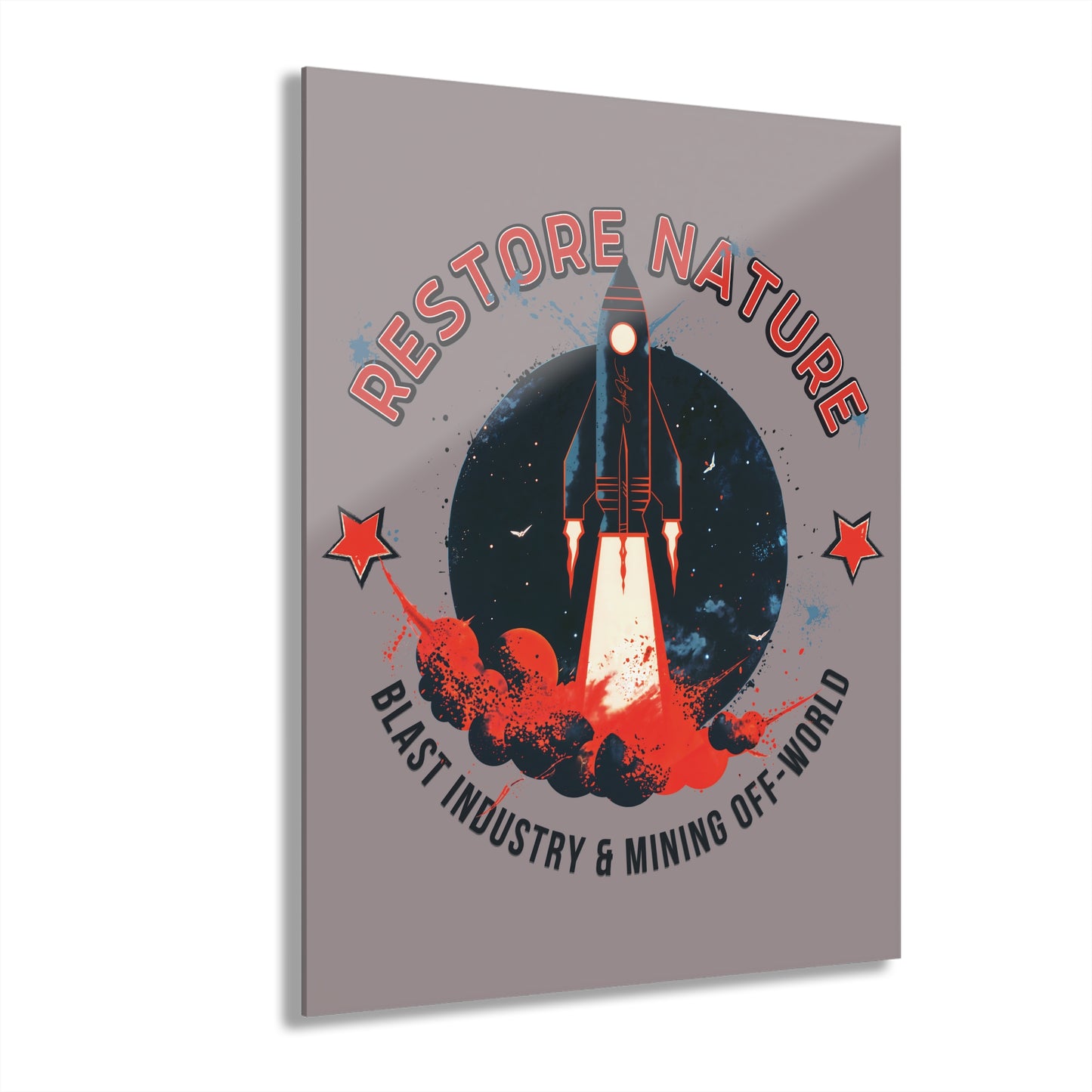 "Restore Nature", Acrylic Wall Prints (French Cleat Hanging) (Ash Pink Grey)