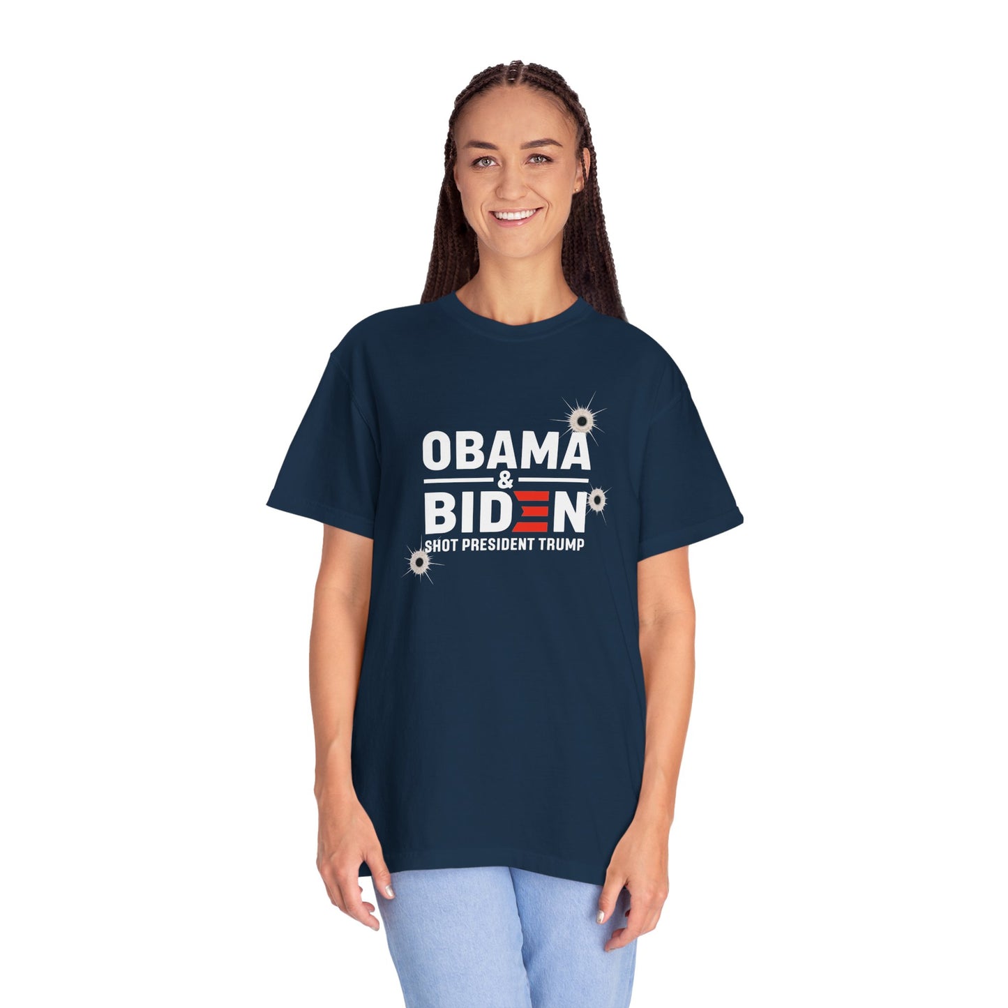 "Obama & Biden Shot President Trump", Unisex Black T-shirt