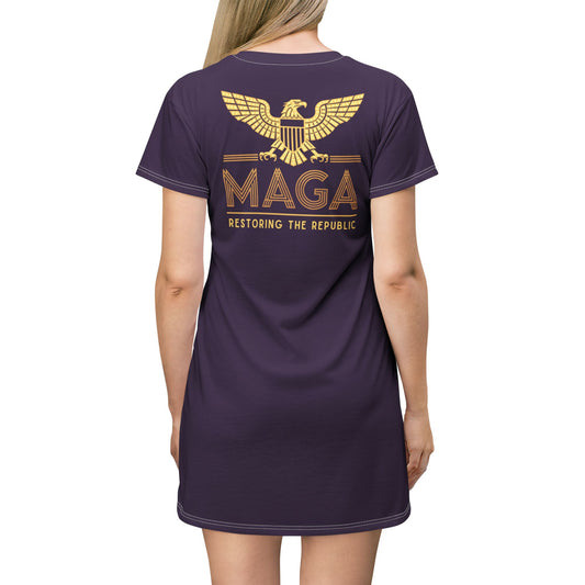 "MAGA - Restoring the Republic", T-Shirt Dress (Imperial Purple)