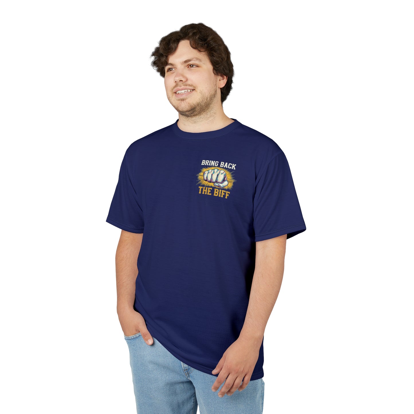 "Bring Back The Biff", Unisex T-shirt (Norway Blue)