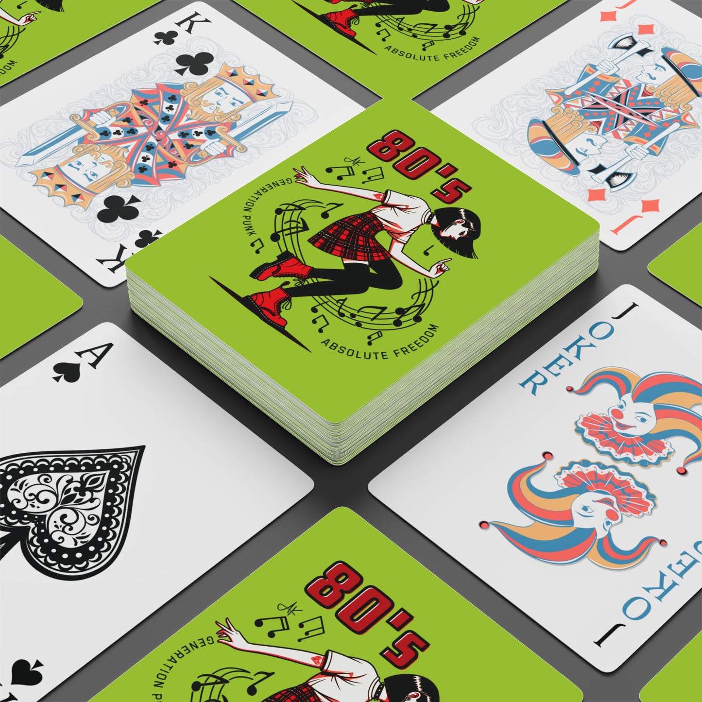 "80's Generation Punk", Retro Playing Cards (Light Chartreuse)