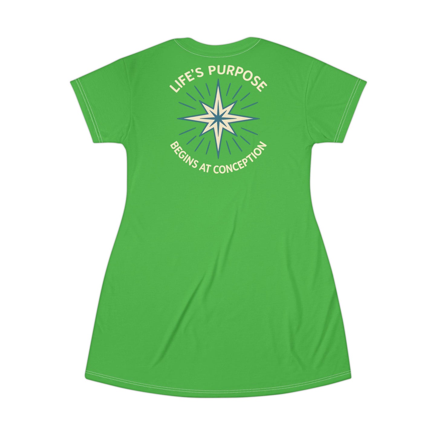 "Life's Purpose Begins at Conception #01", T-Shirt Dress (Lime Green)