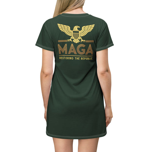 "MAGA - Restoring the Republic", T-Shirt Dress (Monsoon Green)