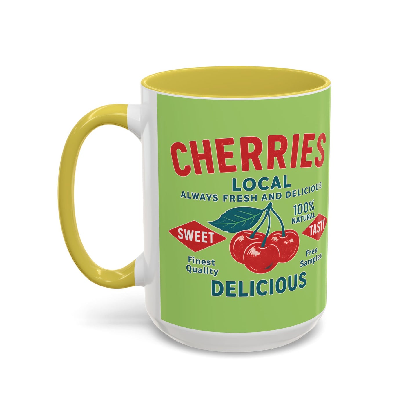 "Delicious Cherries", Colorful Mugs (11oz, 15oz) (Orchard Lime)