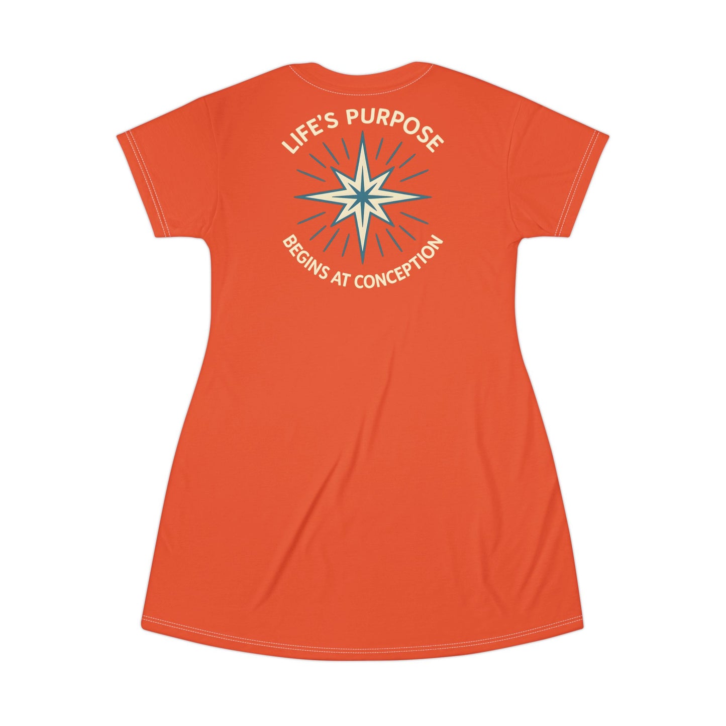 "Life's Purpose Begins at Conception #01", T-Shirt Dress (Tilted Pinball Orange)