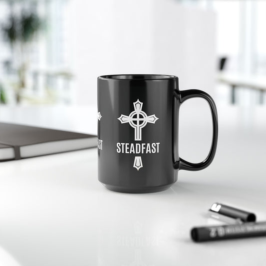 "Steadfast Cross", Black Mug (11oz & 15oz)