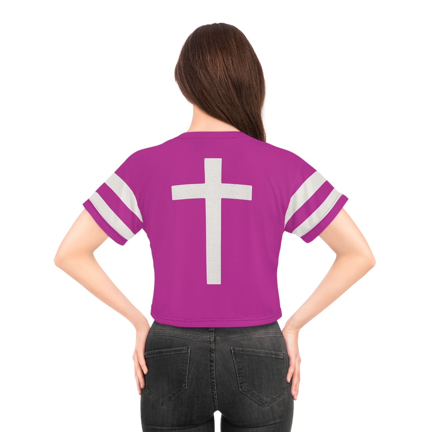"Faith Overcomes Fear", Crop Tee (Prairie Foxglove Pink)