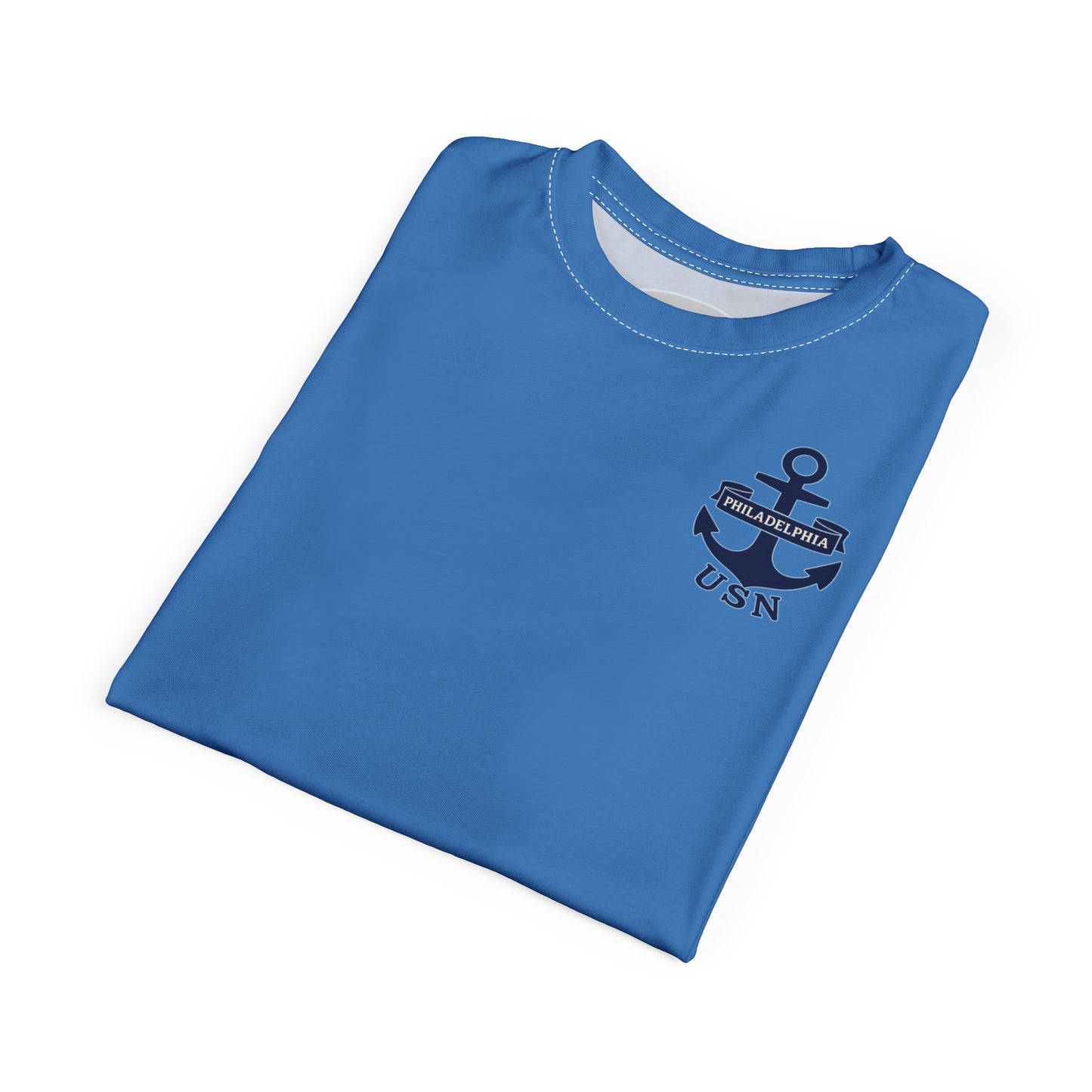 "USN Anchor", Unisex T-shirt (Pop Cyan-Atlantic Blue)