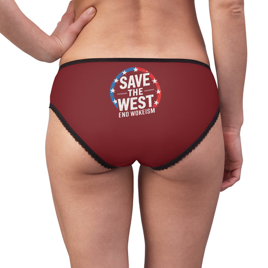 "Save the West - End Wokeism", Women's Briefs (Burgundy)