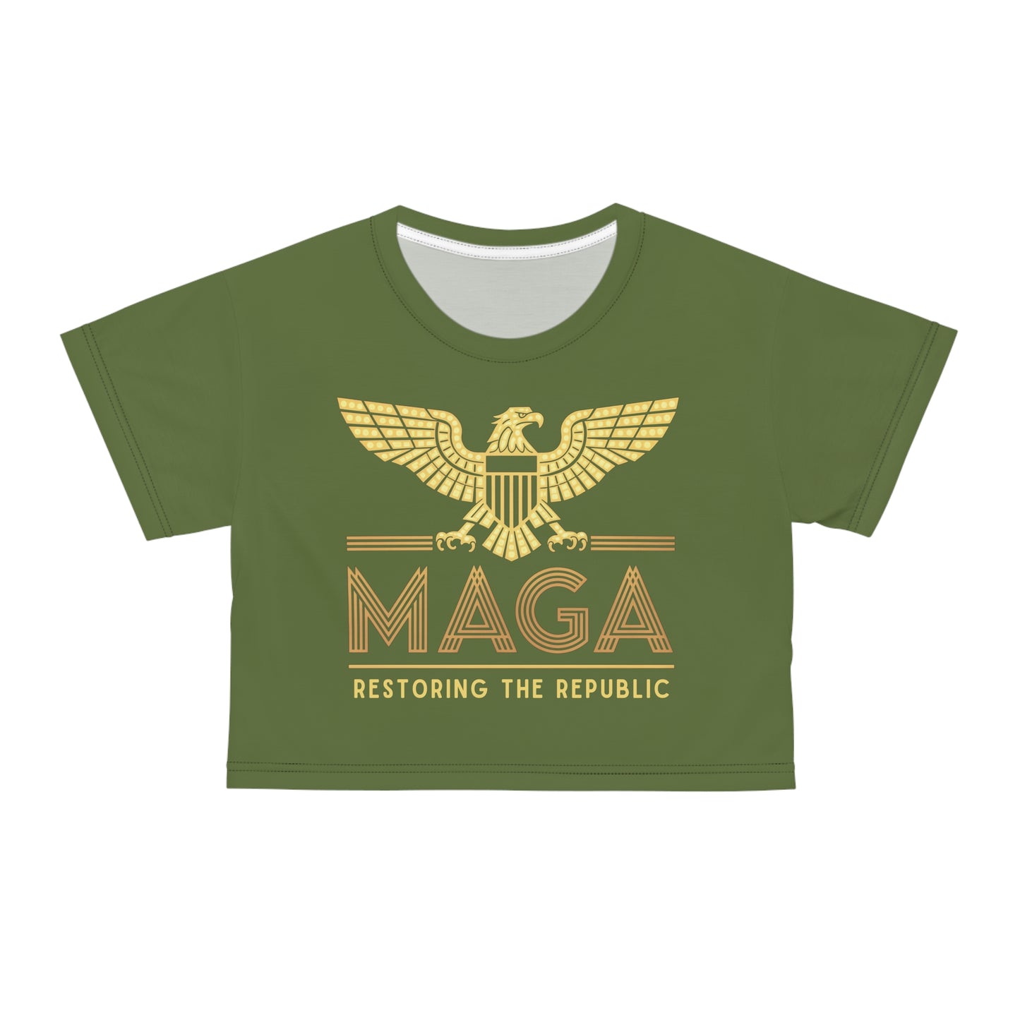 "MAGA - Restoring the Republic", Crop Tee (Kangaroo-Bush Green)