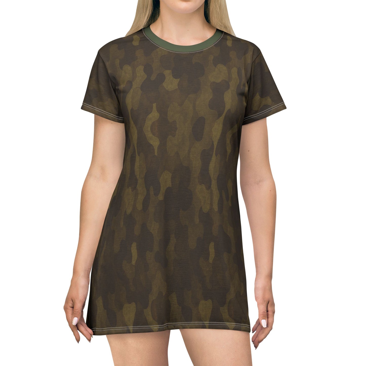 "Swamp Recon Camouflage", T-Shirt Dress (Fen Moss Green Collar)