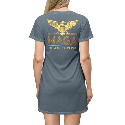 "MAGA - Restoring the Republic", T-Shirt Dress (Slate Grey)