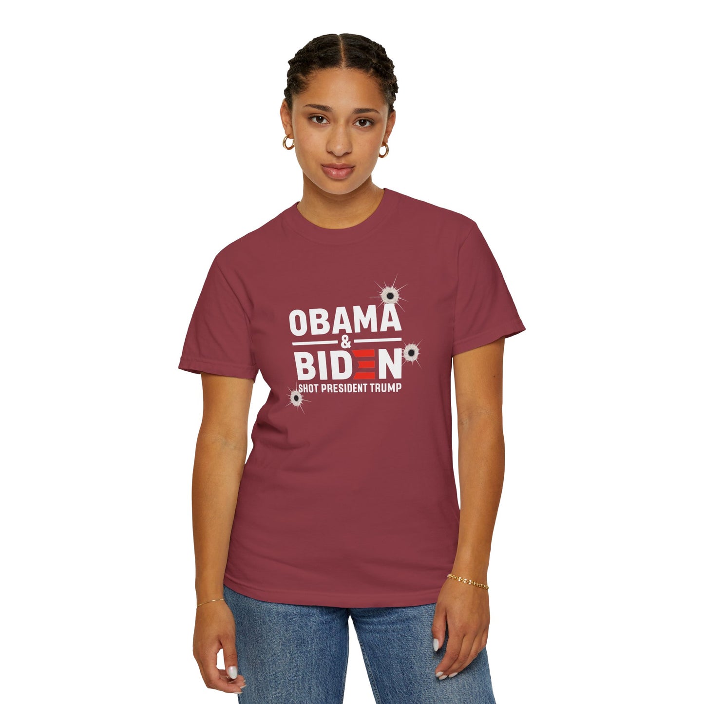 "Obama & Biden Shot President Trump", Unisex Black T-shirt