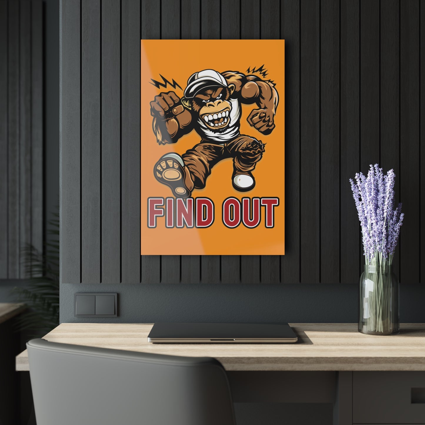 "Find Out", Acrylic Wall Prints (French Cleat Hanging) (Goldfish Orange)