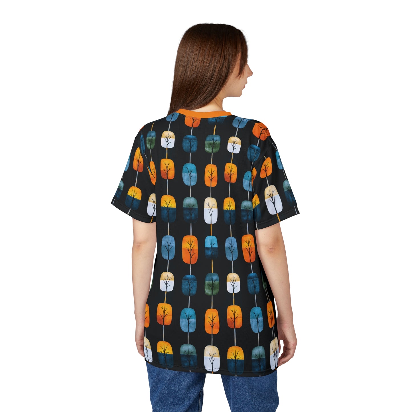 "Skyroot Grove", Unisex Tee (Bold Orange Collar)