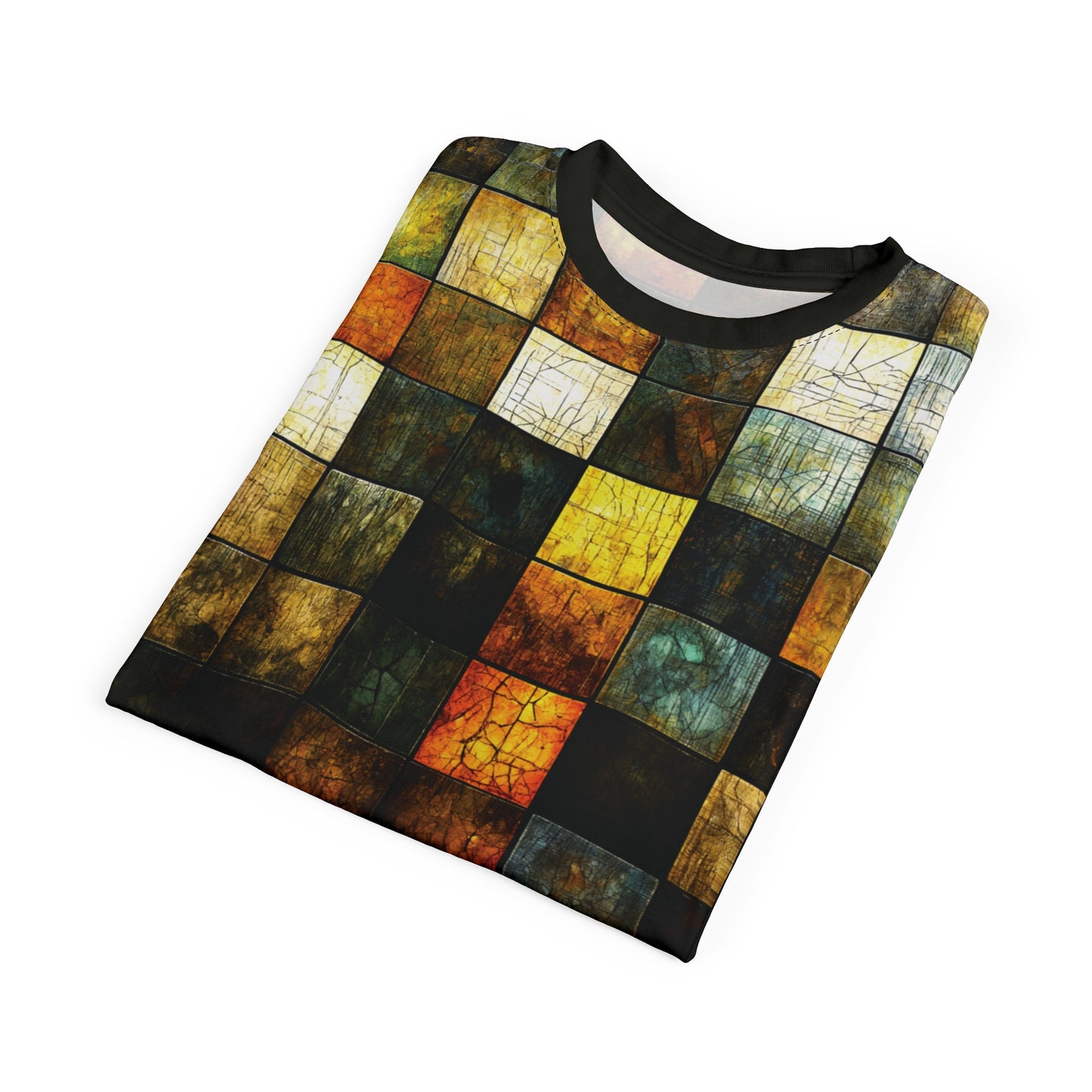"Wood Block Pattern" #01, Fine Art Unisex T-Shirt (Mossblack Collar)