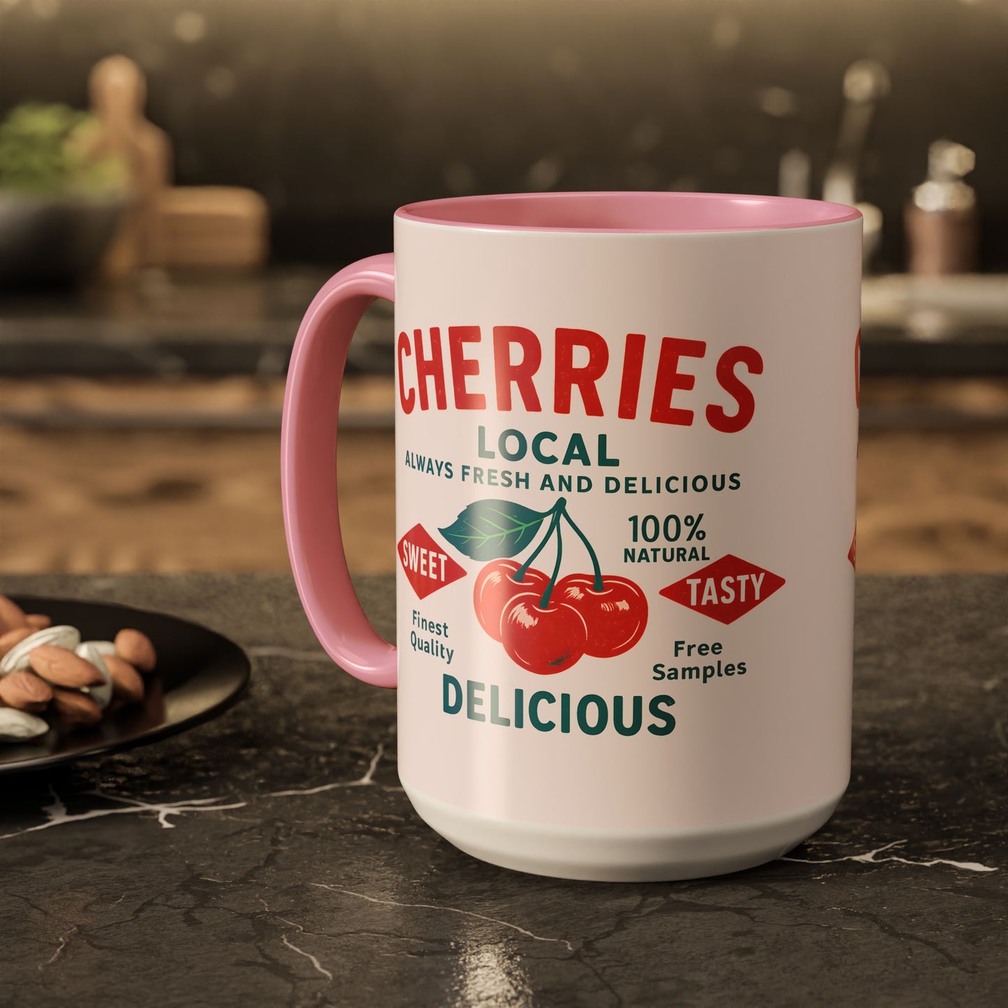 "Delicious Cherries", Colorful Mugs (11oz, 15oz) (Sea Salt Sherbet)
