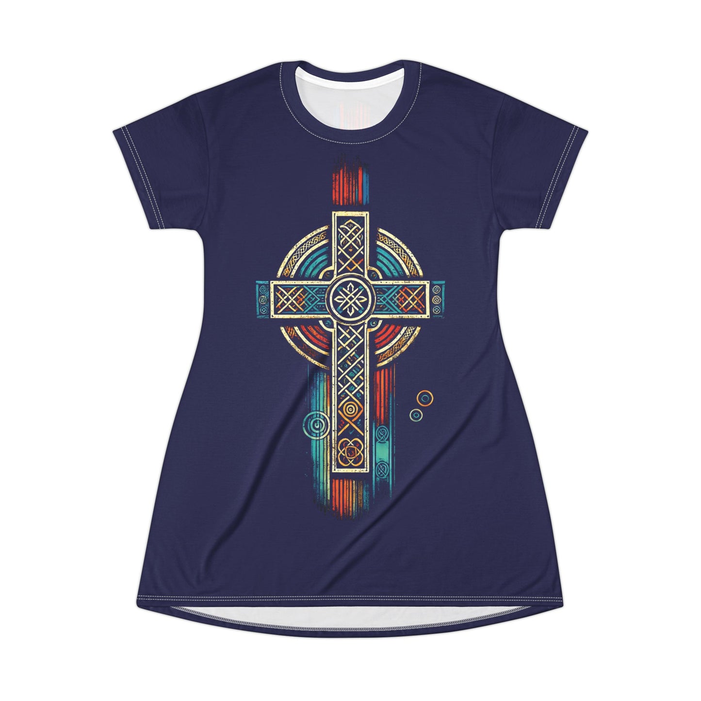 "Ancestral Faith", Wearable Art T-Shirt Dress (Obsidian Blue)