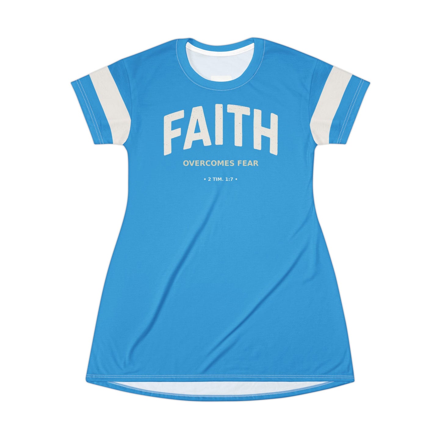"Faith Overcomes Fear", T-Shirt Dress (Antipodean Blue)