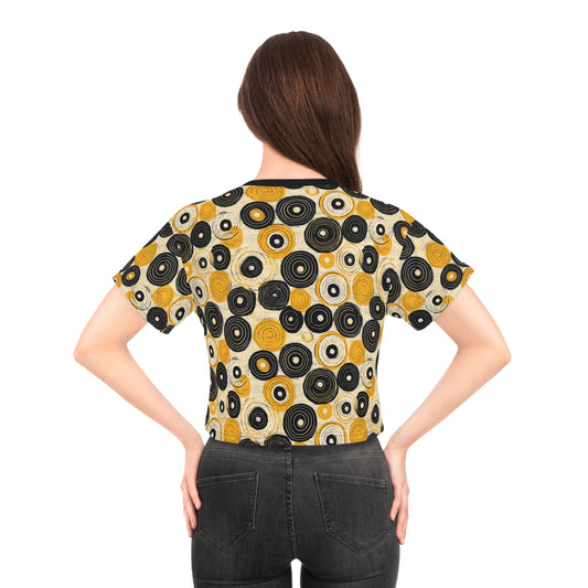"Old 45's", Wearable Pattern Art Crop Tee (70's Black Collar)