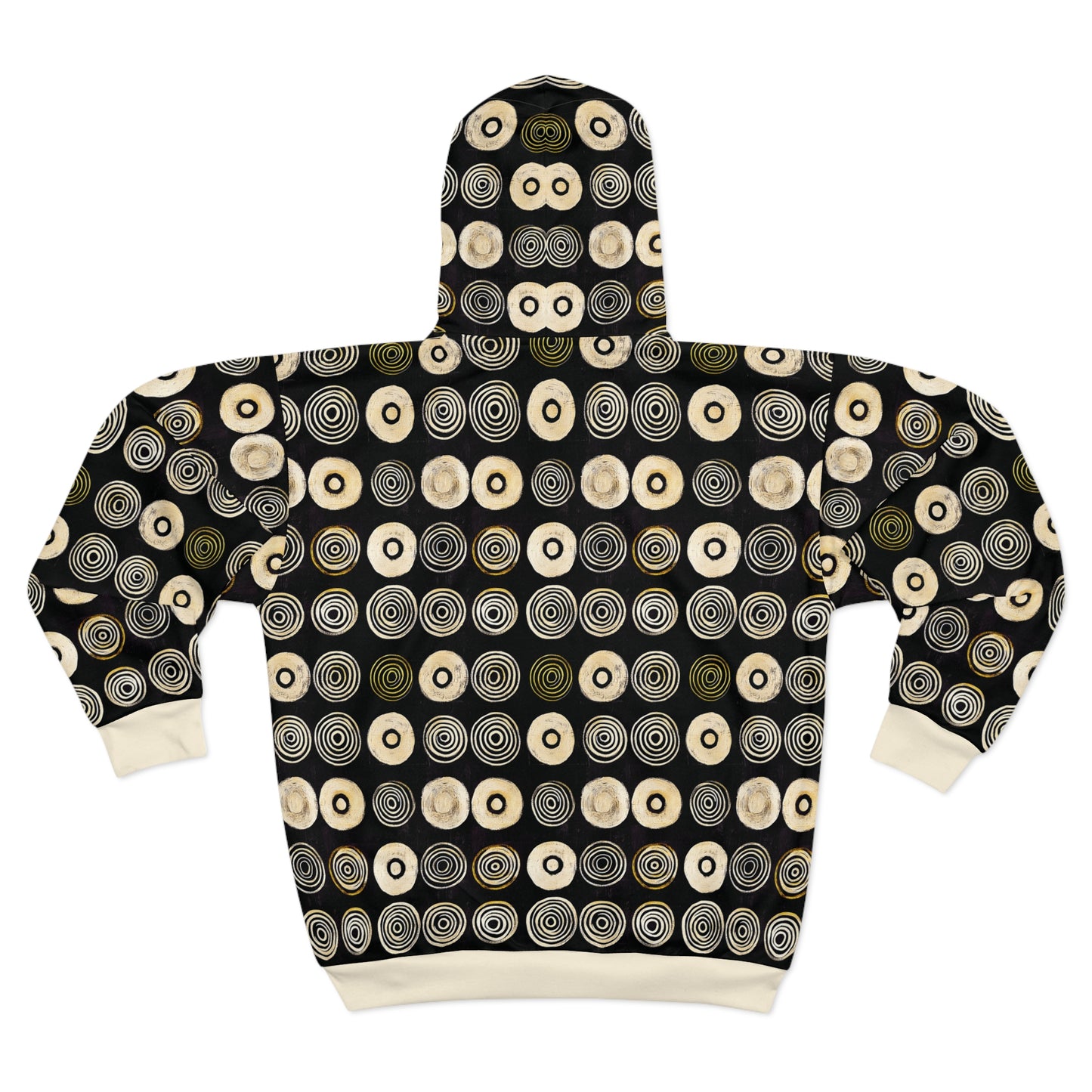 "Punk Polka", Wearable Pattern Art Unisex Zip Hoodie (Iced Almond Cuffs)