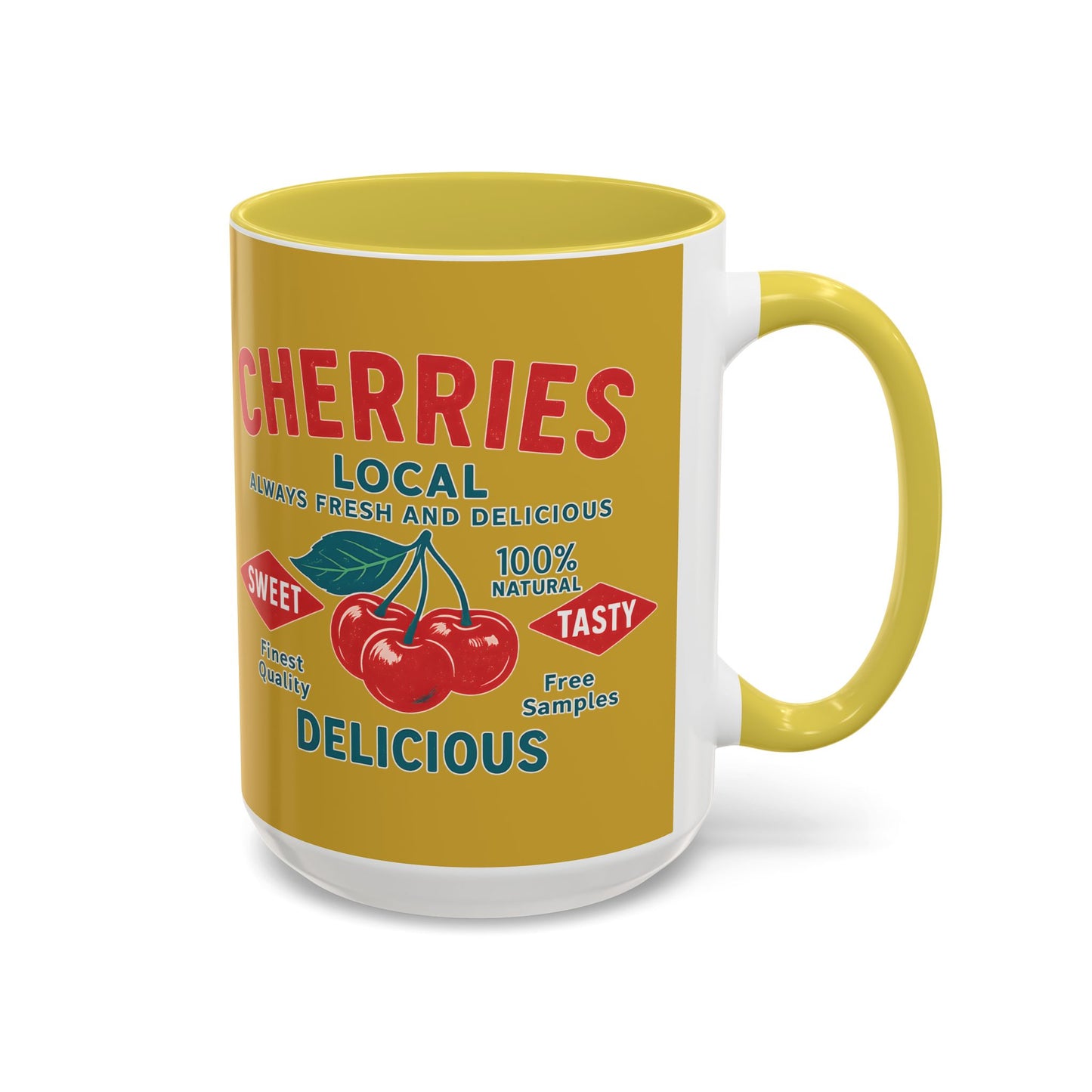 "Delicious Cherries", Colorful Mugs (11oz, 15oz) (Forgelight Gold)