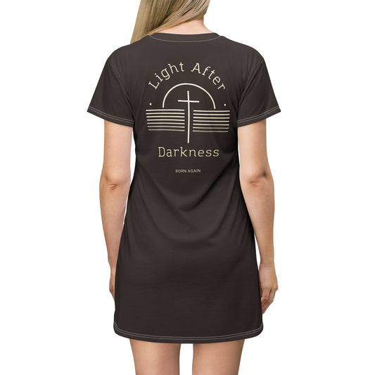 "Light After Darkness - Born Again", T-Shirt Dress (Rich Soil Brown)