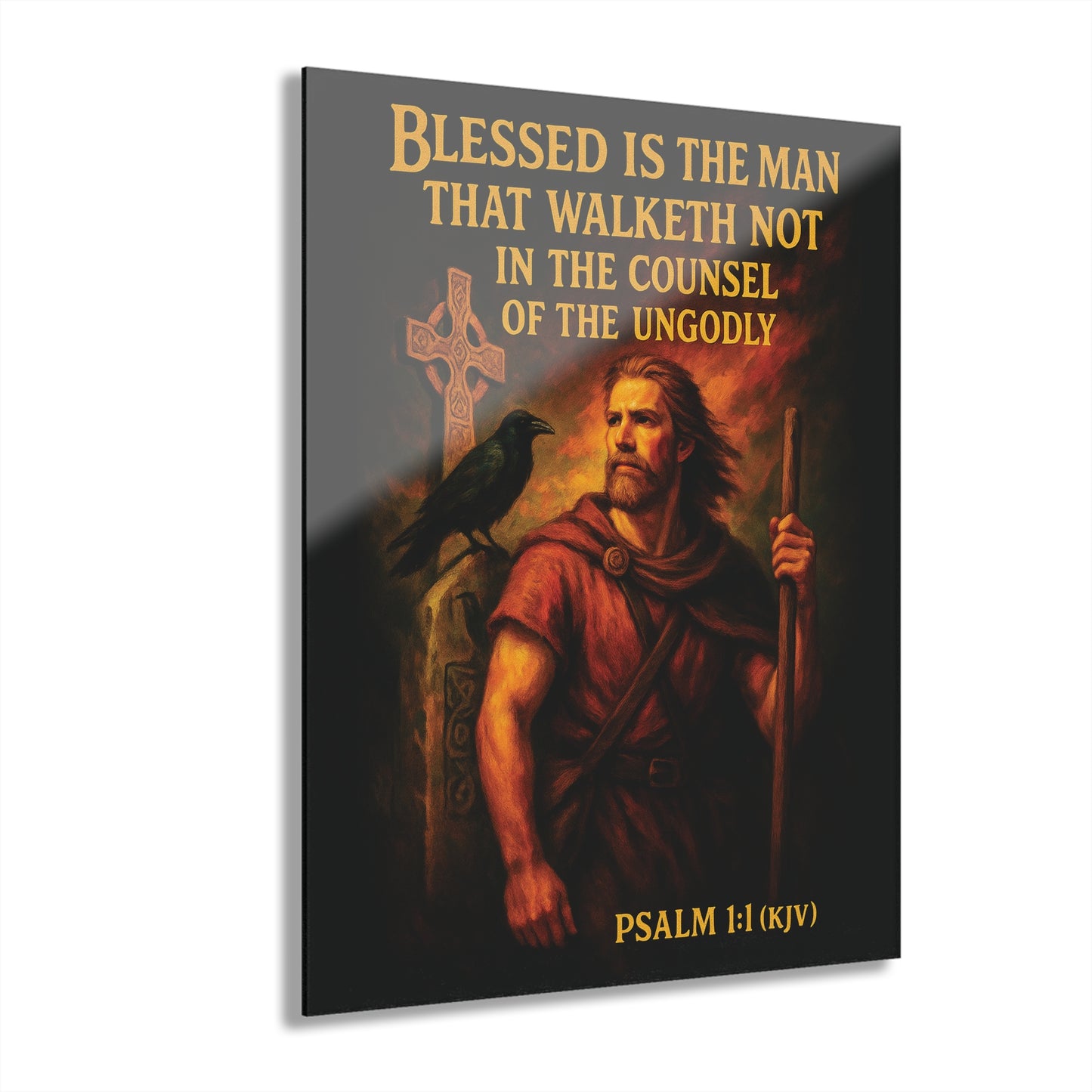 "Psalm 1:1 (KJV)", Acrylic Wall Prints (French Cleat Hanging) (Peatshadow Black)