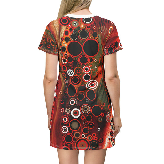 "Abstract #08", Wearable Fine Art T-Shirt Dress (Porcelain White Collar)